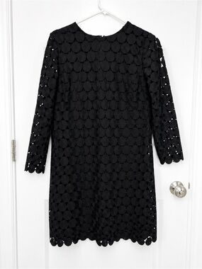 Ann Taylor Black Long-Sleeve Circle-Overlay Shift Dress— Elegant—black